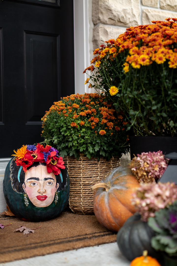 Frida Khalo Painted Pumpkin