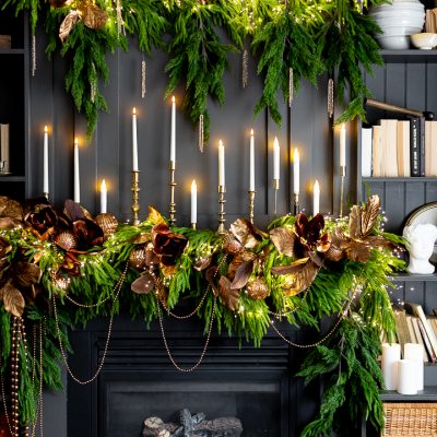 Copper and Gold Christmas Mantel Decor