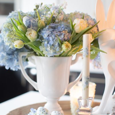 Blue Hydrangea Easter/Spring Vignette