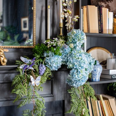 Blue Hydrangea Spring Mantel Decor
