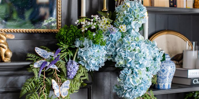 Blue Hydrangea Spring Mantel Decor